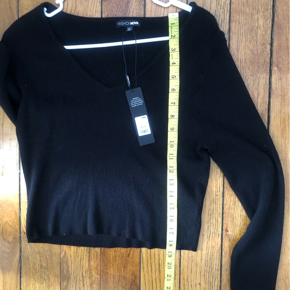 Fashion Nova Black Long Sleeve Fitted Crop Blouse - Picture 4 of 5